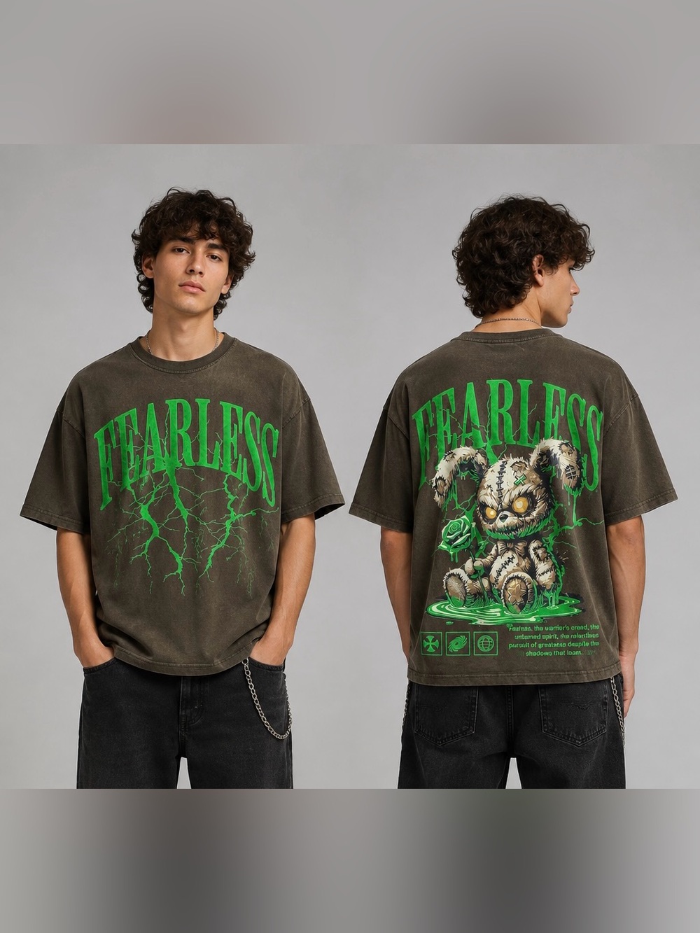 Fearless Graphic Crewneck Tee - Green on Charcoal